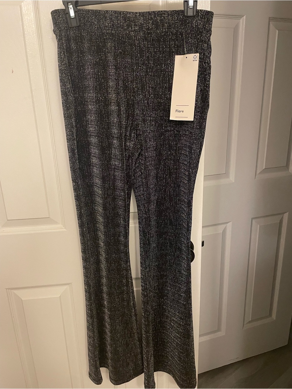No Boundaries flare stretchy pants, metallic black Sz M,  NWT